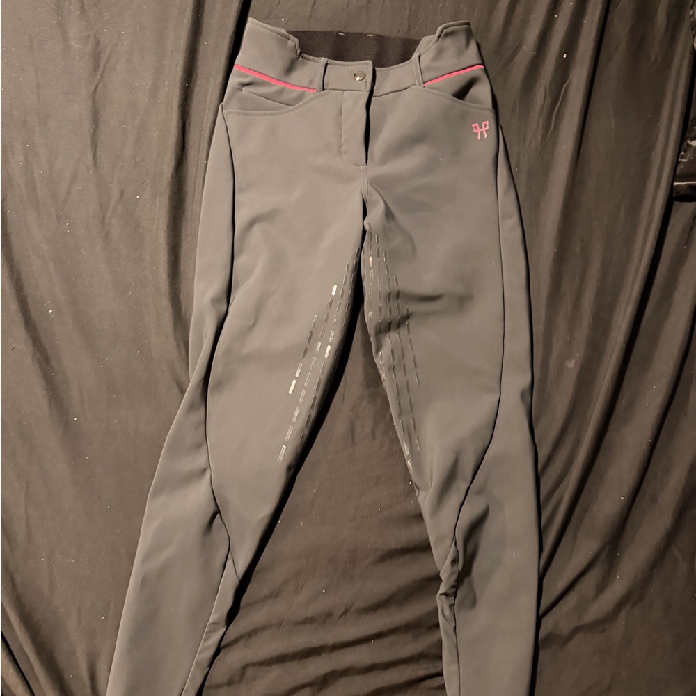 Horse Pilot Full Seat Gray Riding Pants with Pink Accents